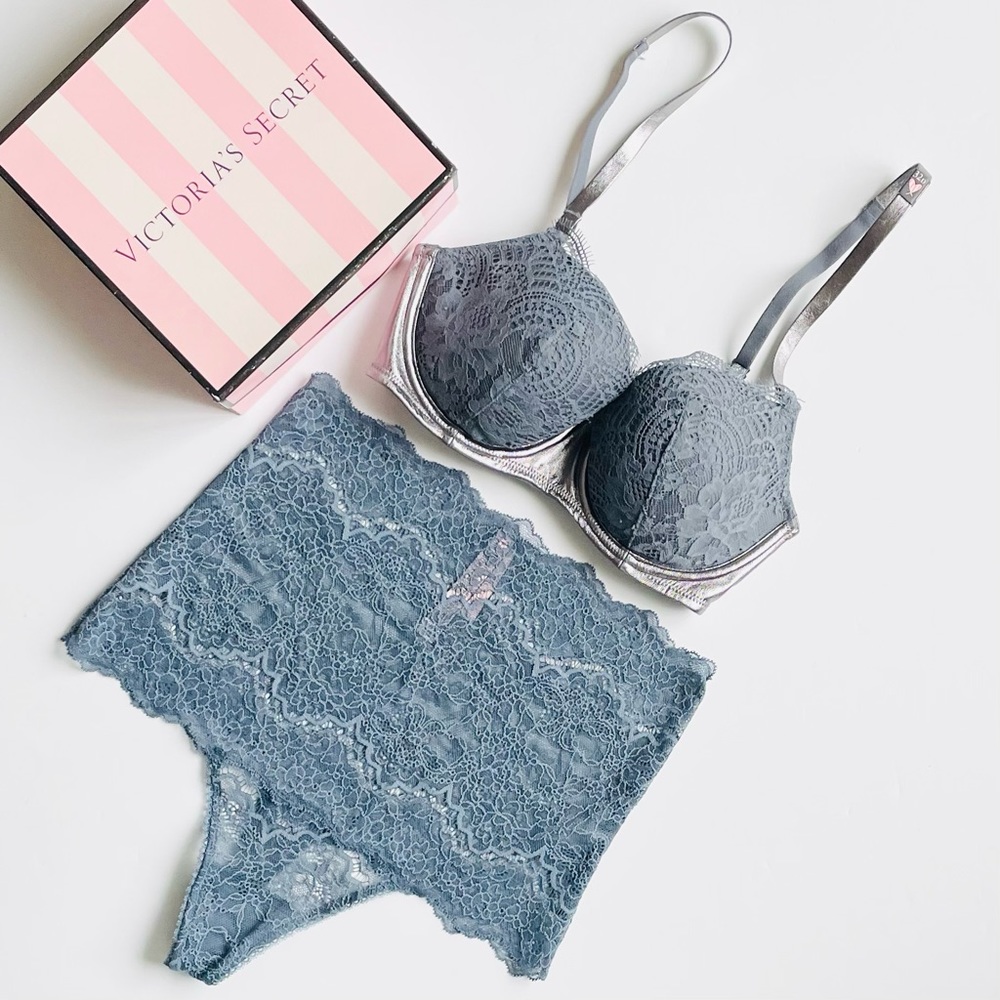 32D SMALL Victoria’s Secret steel blue bra set